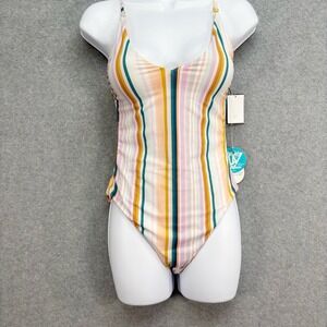 WET Kelly Brazilian Stripe One Piece Swimsuit M Preppy Feminine Resort Retro NWT